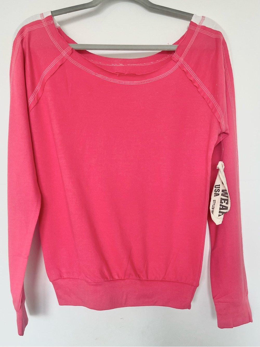 Rag Wear USA NWT Pink White Cropped Crewneck Sweatshirt M WN987 Y2K - Picture 1 of 7